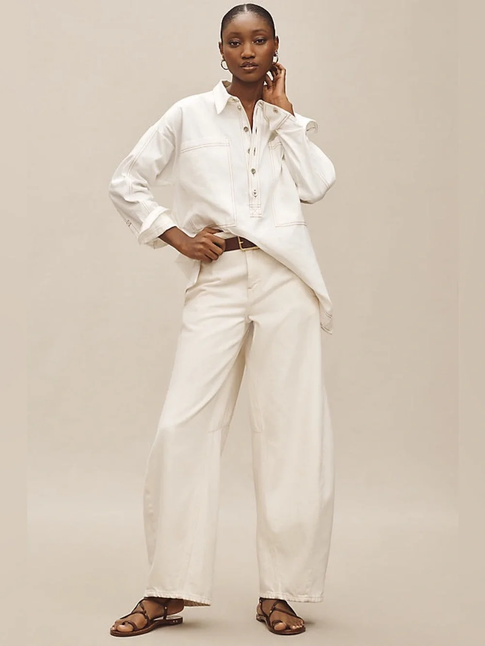 Anthropologie Pilcro Patch Pocket Collared Popover Blouse in White - Picture 3 of 9